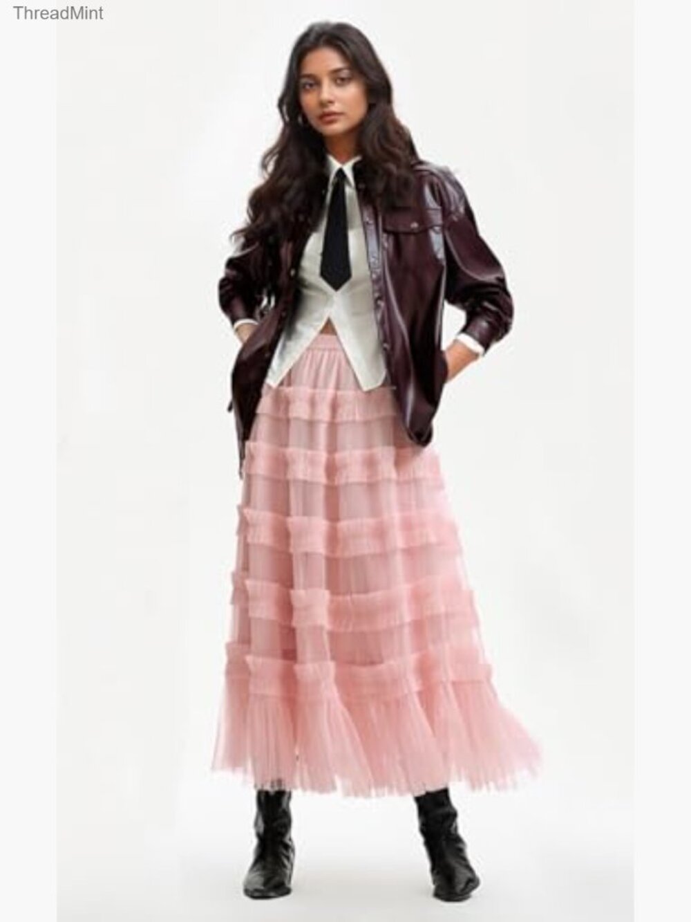 Long Tulle Maxi Skirt A-Line Mesh Tutu Fairy Tiered Flowy Elastic Waist - Picture 5 of 7
